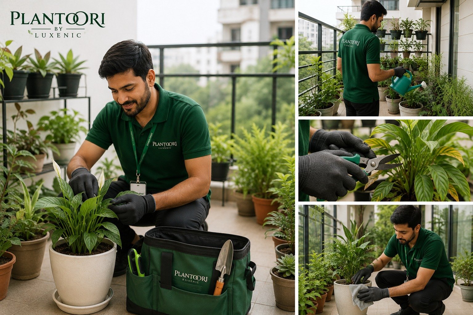 Plantoori garden expert at work — watering, pruning and pot care